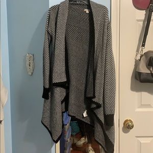 Asymmetric striped waterfall cardigan